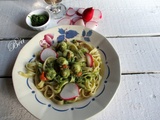 Tagliatelles aux Saint Jacques et pesto de fanes de radis