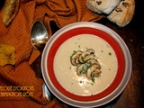 Velouté d'oignons, champignons rôtis