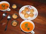 Velouté de carottes et poivron rouge et muffin-gougère au fromage d'Abondance