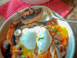 Bowl végétarien à la patate douce, champignons et œuf mollet