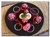 Betteraves et oignon rouges espuma de betterave et vinaigrette au vinaigre balsamique