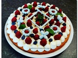 Tarte aux framboises, myrtilles et sablé breton