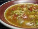 Soupe aux spaghettis de courgettes, sarrasin et pois chiches