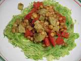 Spaghetti vert aux aubergines et lentilles