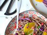 Salade de nouilles soba aux oranges, grenade et chou rouge { Sans gluten }