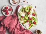 Salade de courgettes, burrata et framboise