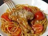 Côtelettes d'agneau aux spaghetti tomatés façon Jean-François Piège