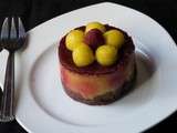 Entremet Chocolat, mangue et framboise