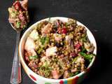 Salade de lentilles, saumon, pomme, avocat et fruits rouges