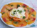 Mozzarella truffée sur carpaccio de tomates et de papaye