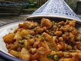 Tajine de poulet, artichaut, fenouil et petits pois