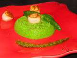 Noix de Saint-Jacques sur ilot de pois gourmand et son jus de pesto d’ail des ours