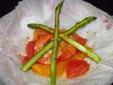 Papillote de crevette aux agrumes et asperges