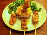 Brochettes de crevettes aux deux marinades et son riz