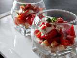 Verrine façon tiramisù de tomates aux lardons grillés