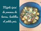 Mijoté épicé de pommes de terre, lentilles et petits pois