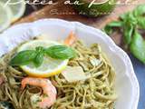 Pâtes au pesto maison et crevettes