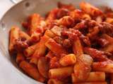 Rigatoni au ragù montanaro (sauce tomate aux champignons et saucisse)