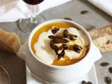 Velouté de courge, crème de parmesan et graines de courges caramélisées