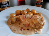 Filets de poulet a la creme - moutarde au piment d'espelette - grenailles