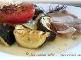 Rôti de porc et ses courgettes-pommes de terre-tomates