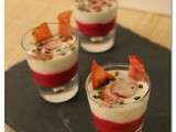 Verrine betterave, boursin Ail et fines herbes, radis et bacon {St Valentin}