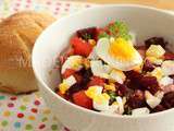 Salade de betteraves, oeuf dur et aux multiples couleurs