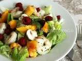 Salade de crevettes, framboises et nectarine