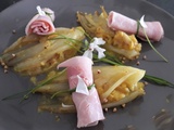 Endives braisées à l’orange et petits rouleaux de jambon