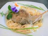 Lapin en sauce et spaghetti au fromage