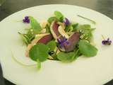 Salade aux herbes sauvages magret fumé et champignons