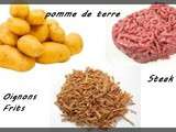 Poêlée pomme de terre, steak, oignons frits