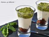 Verrines pesto de jeunes pousses, bricotta et tomates confites