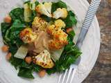 Assiette de blettes sautées à l’huile, chou fleur rôti et pois chiches