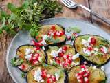 Aubergines frites, miel feta et grenade