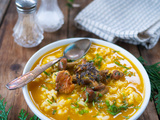 Soupe de riz, butternut et champignons persillade