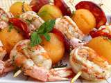 Brochettes de gambas, melon et chorizo