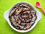 Penne et riz de konjac nappés de sauce chocolat 0 kcal (végan, diététique, allégé, sans sucre ni beurre, très riche en fibres)