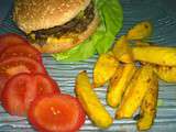 Burger aux champignons, sauce au fromage / potatoes curry curcuma