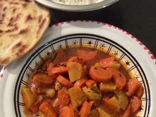 Carottes et navets à l'indienne, riz à la cardamome