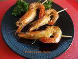 Brochettes de gambas flambées – Recettes autour d’un ingrédient # 21