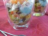 Verrine de ratatouille, thon et crème de poivron