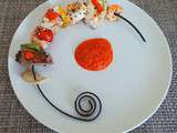 Brochettes de poissons au coulis de poivrons rouges (Fish Skewers red pepper coulis)