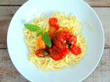 Fettucini aux tomates cerises, basilic, parmesan (Fettucini with cherry tomatoes, basil and parmesan)