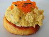 Oeufs brouillés au Brillat Savarin et oeufs de truite (Scrambled eggs with Brillat Savarin cheese and trout eggs)