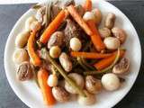 Poêlée de légumes (navets nouveaux, oignons, pleurotes, haricots verts, carottes fanes, pomme de terre grenailles) / Fried vegetables