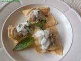 Raviolis de boeuf au basilic avec des restes (Beef ravioli with basil remains)