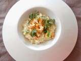 Risotto aux crevettes, curry, crème de coco et coriandre (Risotto with shrimp, coconut cream curry and coriander)