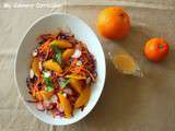 Salade au chou rouge, carottes, radis, orange et sa vinaigrette à la clémentine et au miel (Salad with red cabbage, carrots, radishes, orange and Clementine vinaigrette and honey)