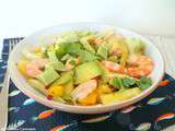 Salade de crevettes, avocats, ananas, mangue, fenouil et gouda au wasabi (Shrimp salad, avocado, pineapple, mango, fennel and wasabi gouda)